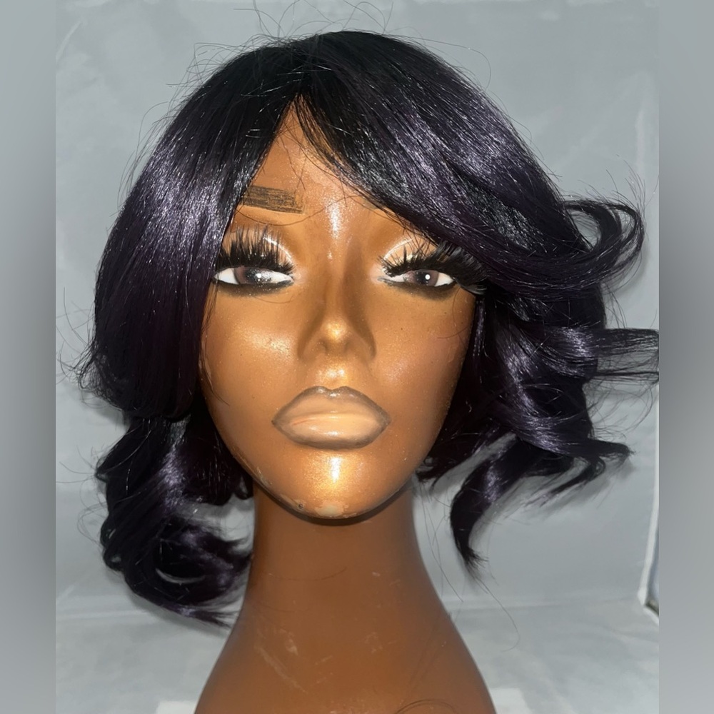 Short Layered Synthetic Wig in Deep Purple - Unbranded